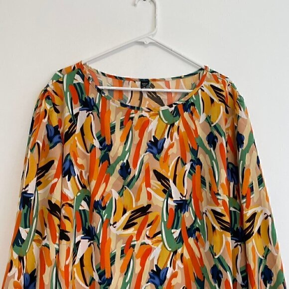 SHEIN CURVE Plus Size Abstract Flounce Sleeve Blouse Brushstroke Long Sleeve 4XL - Picture 5 of 13